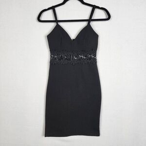 Iris Cut Out Waist Floral Strapless Bodycon Black Dress Back Zip Stretch Size S